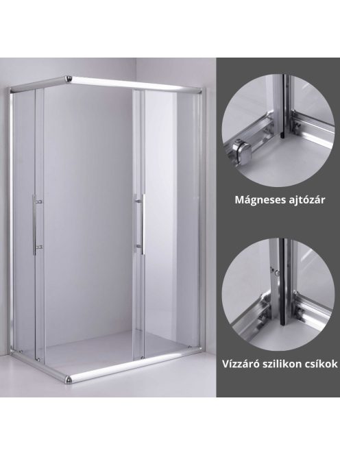 Stuxi Nizza 120x100 cm aszimmetrikus két tolóajtós zuhanykabin 6 mm vízlepergető biztonsági üveggel, króm elemekkel, 190 cm magas