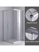 Stuxi Nizza 70x70 cm szögletes két tolóajtós zuhanykabin 6 mm vízlepergető biztonsági üveggel, króm elemekkel, 190 cm magas, zuhanytálcával és szifonnal