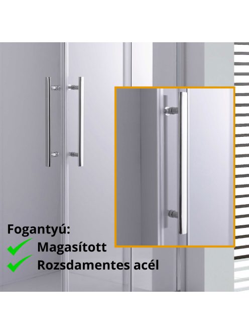 Stuxi Nizza 70x70 cm szögletes két tolóajtós zuhanykabin 6 mm vízlepergető biztonsági üveggel, króm elemekkel, 190 cm magas, zuhanytálcával és szifonnal