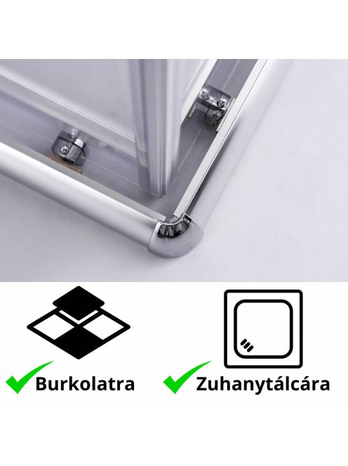 Stuxi Nizza 70x70 cm szögletes két tolóajtós zuhanykabin 6 mm vízlepergető biztonsági üveggel, króm elemekkel, 190 cm magas, zuhanytálcával és szifonnal