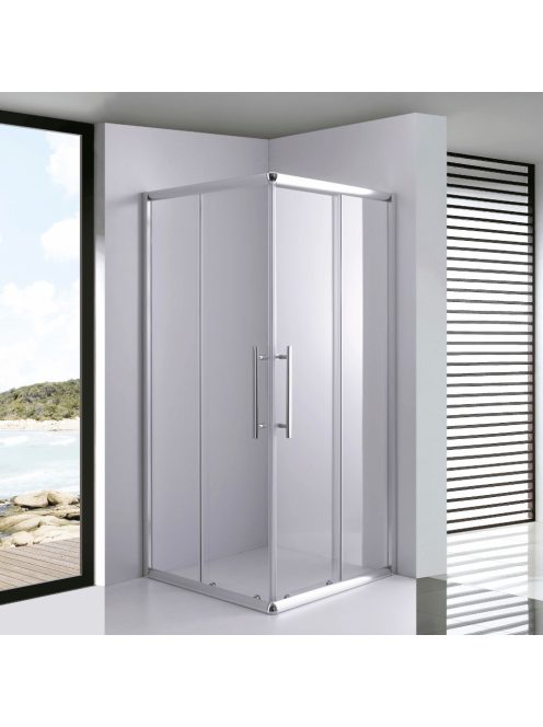 Stuxi Nizza 80x80 cm szögletes két tolóajtós zuhanykabin 6 mm vízlepergető biztonsági üveggel, króm elemekkel, 190 cm magas