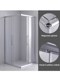   Stuxi Nizza 80x80 cm szögletes két tolóajtós zuhanykabin 6 mm vízlepergető biztonsági üveggel, króm elemekkel, 190 cm magas