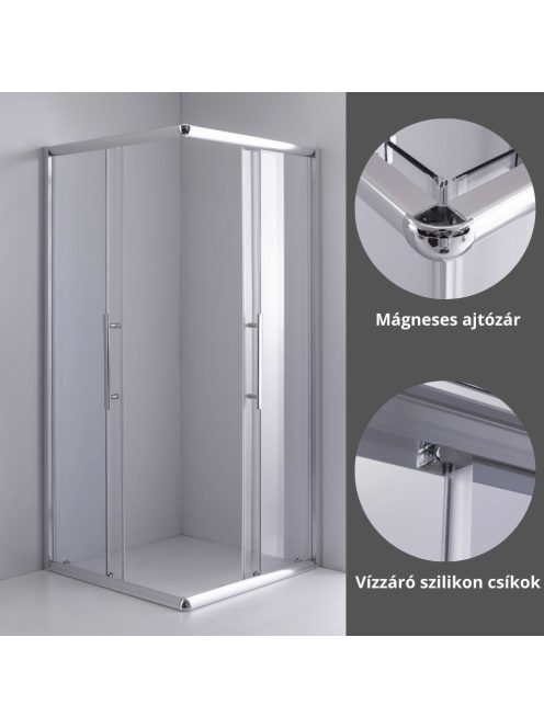 Stuxi Nizza 80x80 cm szögletes két tolóajtós zuhanykabin 6 mm vízlepergető biztonsági üveggel, króm elemekkel, 190 cm magas