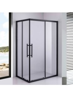   Stuxi Nizza Black 100x80 cm aszimmetrikus két tolóajtós zuhanykabin 6 mm vízlepergető biztonsági üveggel, fekete elemekkel, 190 cm magas, zuhanytálcával és szifonnal