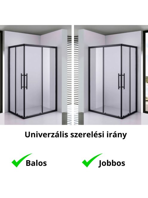 Stuxi Nizza Black 100x80 cm aszimmetrikus két tolóajtós zuhanykabin 6 mm vízlepergető biztonsági üveggel, fekete elemekkel, 190 cm magas
