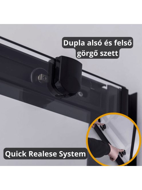 Stuxi Nizza Black 120x80 cm aszimmetrikus két tolóajtós zuhanykabin 6 mm vízlepergető biztonsági üveggel, fekete elemekkel, 190 cm magas, zuhanytálcával és szifonnal