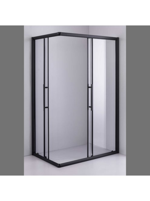 Stuxi Nizza Black 120x80 cm aszimmetrikus két tolóajtós zuhanykabin 6 mm vízlepergető biztonsági üveggel, fekete elemekkel, 190 cm magas, zuhanytálcával és szifonnal