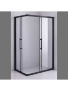 Stuxi Nizza Black120x90 cm aszimmetrikus két tolóajtós zuhanykabin 6 mm vízlepergető biztonsági üveggel, fekete elemekkel, 190 cm magas, zuhanytálcával, szifonnal