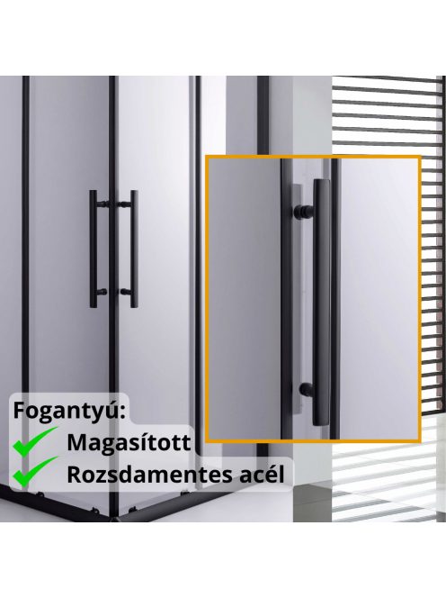 Stuxi Nizza Black 80x80 cm szögletes két tolóajtós zuhanykabin 6 mm vízlepergető biztonsági üveggel, fekete elemekkel, 190 cm magas