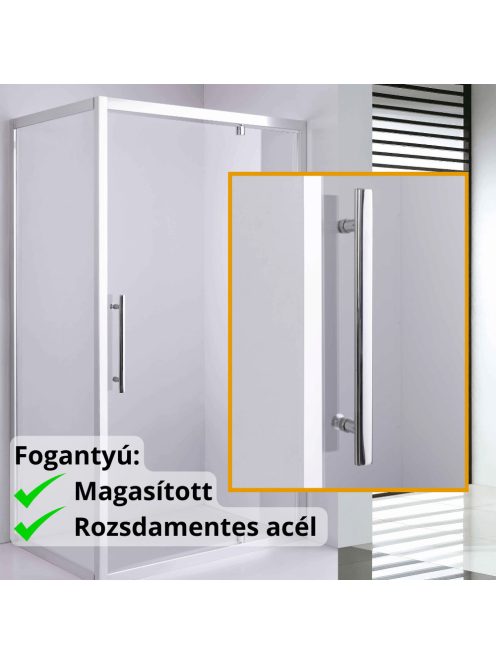 Stuxi Torino 110x100 aszimmetrikus szögletes nyílóajtós zuhanykabin 6 mm vízlepergető biztonsági üveggel, króm elemekkel, 200 cm magas