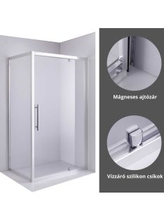   Stuxi Torino 120x90 aszimmetrikus szögletes nyílóajtós zuhanykabin 6 mm vízlepergető biztonsági üveggel, króm elemekkel, 200 cm magas