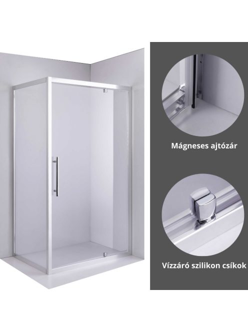 Stuxi Torino 70x70 szögletes nyílóajtós zuhanykabin 6 mm vízlepergető biztonsági üveggel, króm elemekkel, 200 cm magas