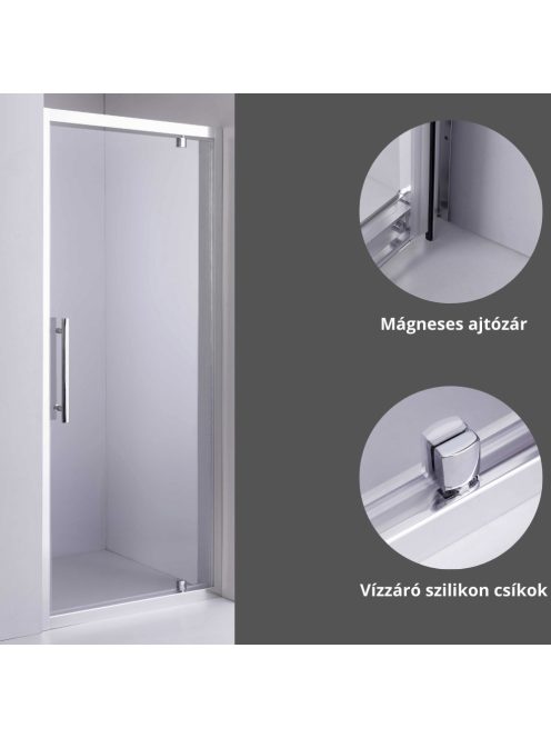 Stuxi Torino 70/80/90/100/110/120 cm széles nyílóajtós zuhanyajtó 6 mm vastag vízlepergető biztonsági üveggel, króm elemekkel, 200 cm magas