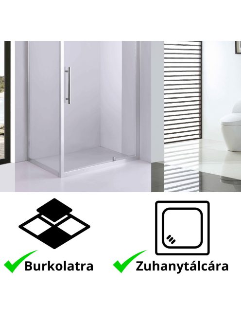Stuxi Torino 80x80 szögletes nyílóajtós zuhanykabin 6 mm vízlepergető biztonsági üveggel, króm elemekkel, 200 cm magas