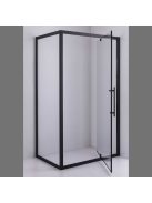 Stuxi Torino Black 110x100 aszimmetrikus szögletes nyílóajtós zuhanykabin 6 mm vízlepergető biztonsági üveggel, matt fekete elemekkel, 200 cm magas