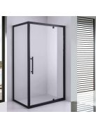 Stuxi Torino Black 110x70 aszimmetrikus szögletes nyílóajtós zuhanykabin 6 mm vízlepergető biztonsági üveggel, matt fekete elemekkel, 200 cm magas