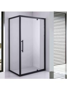   Stuxi Torino Black 110x80 aszimmetrikus szögletes nyílóajtós zuhanykabin 6 mm vízlepergető biztonsági üveggel, matt fekete elemekkel, 200 cm magas