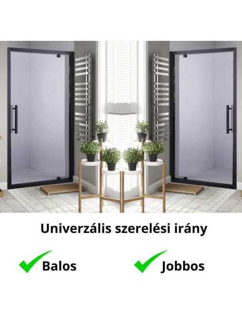 Stuxi Torino Black 110 cm széles nyílóajtós zuhanyajtó 6 mm vastag vízlepergető biztonsági üveggel, fekete elemekkel, 200 cm magas