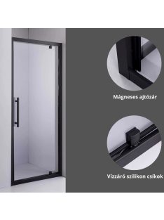   Stuxi Torino Black 120 cm széles nyílóajtós zuhanyajtó 6 mm vastag vízlepergető biztonsági üveggel, fekete elemekkel, 200 cm magas