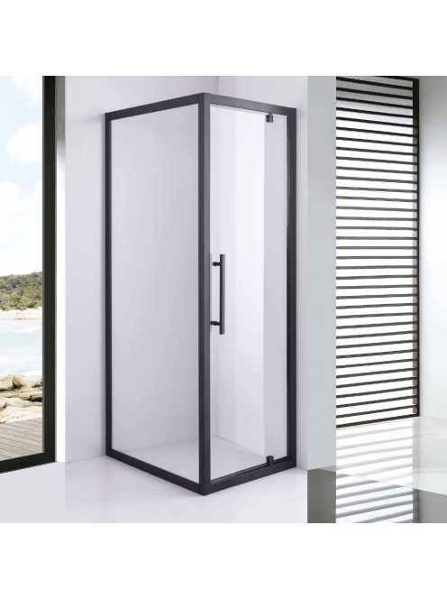 Stuxi Torino Black 70x100 aszimmetrikus szögletes nyílóajtós zuhanykabin 6 mm vízlepergető biztonsági üveggel, matt fekete elemekkel, 200 cm magas