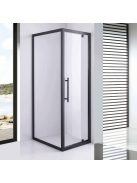 Stuxi Torino Black 70x90 aszimmetrikus szögletes nyílóajtós zuhanykabin 6 mm vízlepergető biztonsági üveggel, matt fekete elemekkel, 200 cm magas