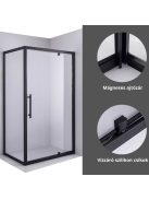 Stuxi Torino Black 70x90 aszimmetrikus szögletes nyílóajtós zuhanykabin 6 mm vízlepergető biztonsági üveggel, matt fekete elemekkel, 200 cm magas