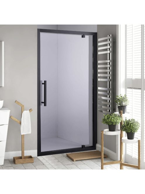Stuxi Torino Black 70/80/90/100/110/120 cm széles nyílóajtós zuhanyajtó 6 mm vastag vízlepergető biztonsági üveggel, fekete elemekkel, 200 cm magas