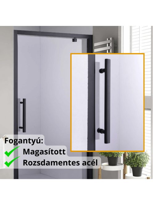 Stuxi Torino Black 70/80/90/100/110/120 cm széles nyílóajtós zuhanyajtó 6 mm vastag vízlepergető biztonsági üveggel, fekete elemekkel, 200 cm magas