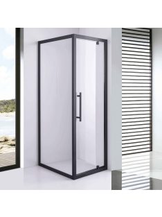   Stuxi Torino Black 80x100 aszimmetrikus szögletes nyílóajtós zuhanykabin 6 mm vízlepergető biztonsági üveggel, matt fekete elemekkel, 200 cm magas