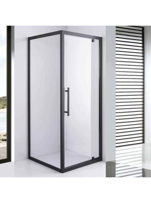 Stuxi Torino Black 80x80 szögletes nyílóajtós zuhanykabin 6 mm vízlepergető biztonsági üveggel, fekete elemekkel, 200 cm magas