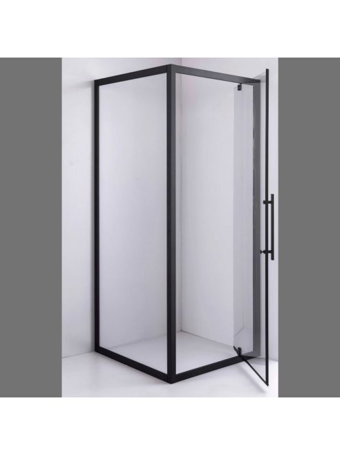 Stuxi Torino Black 80x80 szögletes nyílóajtós zuhanykabin 6 mm vízlepergető biztonsági üveggel, fekete elemekkel, 200 cm magas