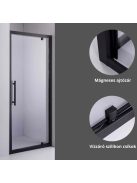 Stuxi Torino Black 80 cm széles nyílóajtós zuhanyajtó 6 mm vastag vízlepergető biztonsági üveggel, fekete elemekkel, 200 cm magas