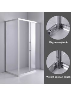   Stuxi Nizza aszimmetrikus szögletes tolóajtós zuhanykabin 6 mm vízlepergető biztonsági üveggel, króm elemekkel, 200 cm magas