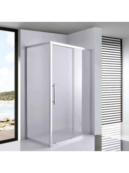 Stuxi Nizza 100x90 aszimmetrikus szögletes tolóajtós zuhanykabin 6 mm vízlepergető biztonsági üveggel, króm elemekkel, 200 cm magas