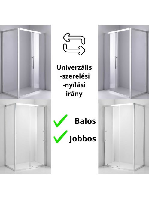 Stuxi Nizza 100x90 aszimmetrikus szögletes tolóajtós zuhanykabin 6 mm vízlepergető biztonsági üveggel, króm elemekkel, 200 cm magas