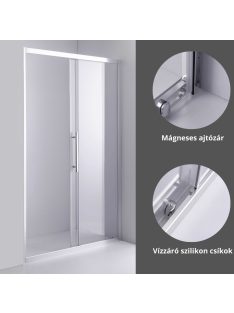   Stuxi Nizza 100/110/120/130/140 cm széles toló zuhanyajtó 6 mm vastag vízlepergető biztonsági üveggel, króm elemekkel, 200 cm magas