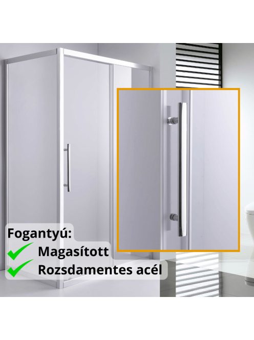 Stuxi Nizza 120x80 aszimmetrikus szögletes tolóajtós zuhanykabin 6 mm vízlepergető biztonsági üveggel, króm elemekkel, 200 cm magas