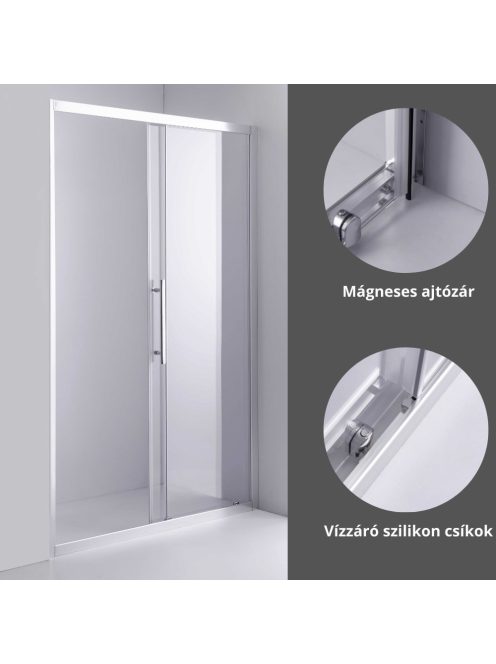 Stuxi Nizza 120 cm széles toló zuhanyajtó 6 mm vastag vízlepergető biztonsági üveggel, króm elemekkel, 200 cm magas
