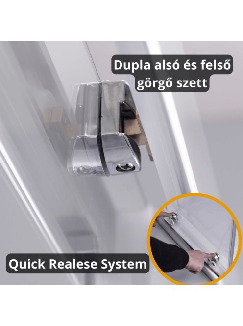 Stuxi Nizza 130 cm széles toló zuhanyajtó 6 mm vastag vízlepergető biztonsági üveggel, króm elemekkel, 200 cm magas