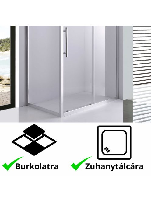Stuxi Nizza 140x100 aszimmetrikus szögletes tolóajtós zuhanykabin 6 mm vízlepergető biztonsági üveggel, króm elemekkel, 200 cm magas