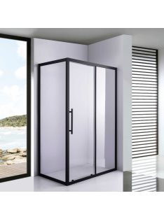   Stuxi Nizza Black 100x70 aszimmetrikus szögletes tolóajtós zuhanykabin 6 mm vízlepergető biztonsági üveggel, fekete elemekkel, 200 cm magas