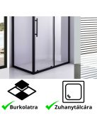 Stuxi Nizza Black 100x90 aszimmetrikus szögletes tolóajtós zuhanykabin 6 mm vízlepergető biztonsági üveggel, fekete elemekkel, 200 cm magas