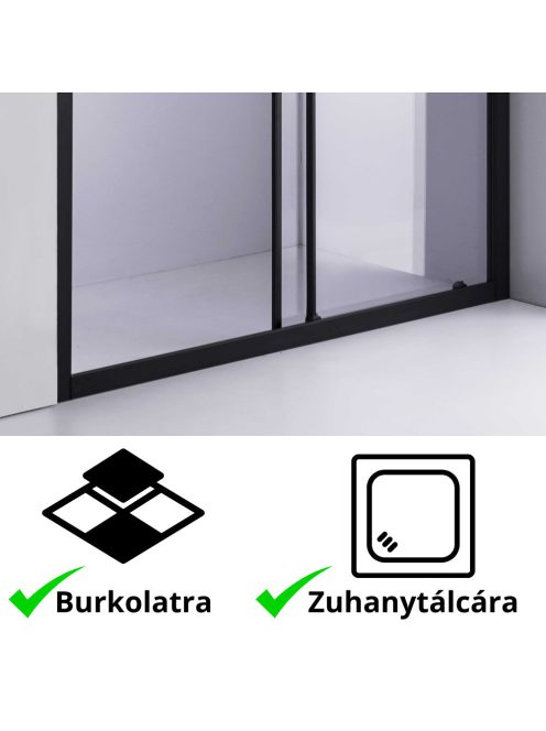 Stuxi Nizza Black 100/110/120/130/140 cm széles toló zuhanyajtó 6 mm vastag vízlepergető biztonsági üveggel, fekete elemekkel, 200 cm magas