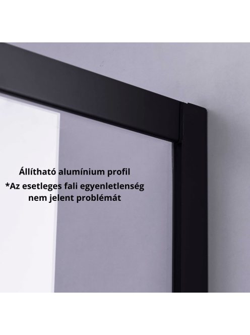 Stuxi Nizza Black 110 cm széles toló zuhanyajtó 6 mm vastag vízlepergető biztonsági üveggel, fekete elemekkel, 200 cm magas