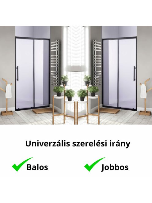 Stuxi Nizza Black 110 cm széles toló zuhanyajtó 6 mm vastag vízlepergető biztonsági üveggel, fekete elemekkel, 200 cm magas