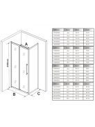 Stuxi Nizza Black 130x90 aszimmetrikus szögletes tolóajtós zuhanykabin 6 mm vízlepergető biztonsági üveggel, fekete elemekkel, 200 cm magas