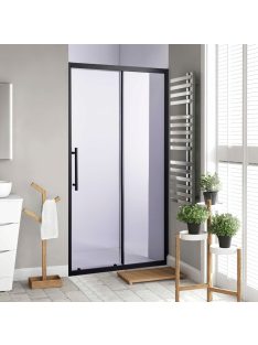   Stuxi Nizza Black 130 cm széles toló zuhanyajtó 6 mm vastag vízlepergető biztonsági üveggel, fekete elemekkel, 200 cm magas