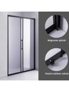 Stuxi Nizza Black 130 cm széles toló zuhanyajtó 6 mm vastag vízlepergető biztonsági üveggel, fekete elemekkel, 200 cm magas