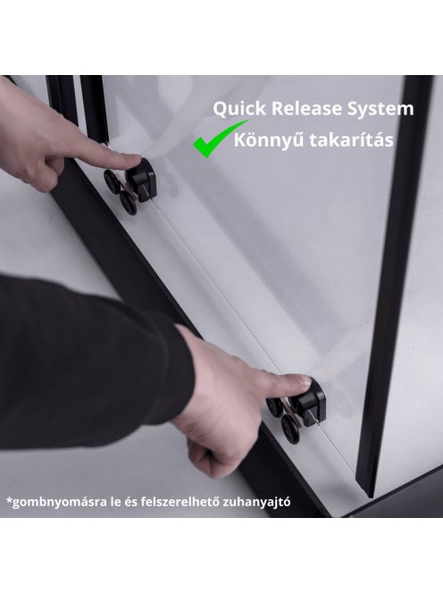 Stuxi Nizza Black 140x100 aszimmetrikus szögletes tolóajtós zuhanykabin 6 mm vízlepergető biztonsági üveggel, fekete elemekkel, 200 cm magas