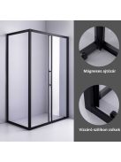 Stuxi Nizza Black 140x70 aszimmetrikus szögletes tolóajtós zuhanykabin 6 mm vízlepergető biztonsági üveggel, fekete elemekkel, 200 cm magas